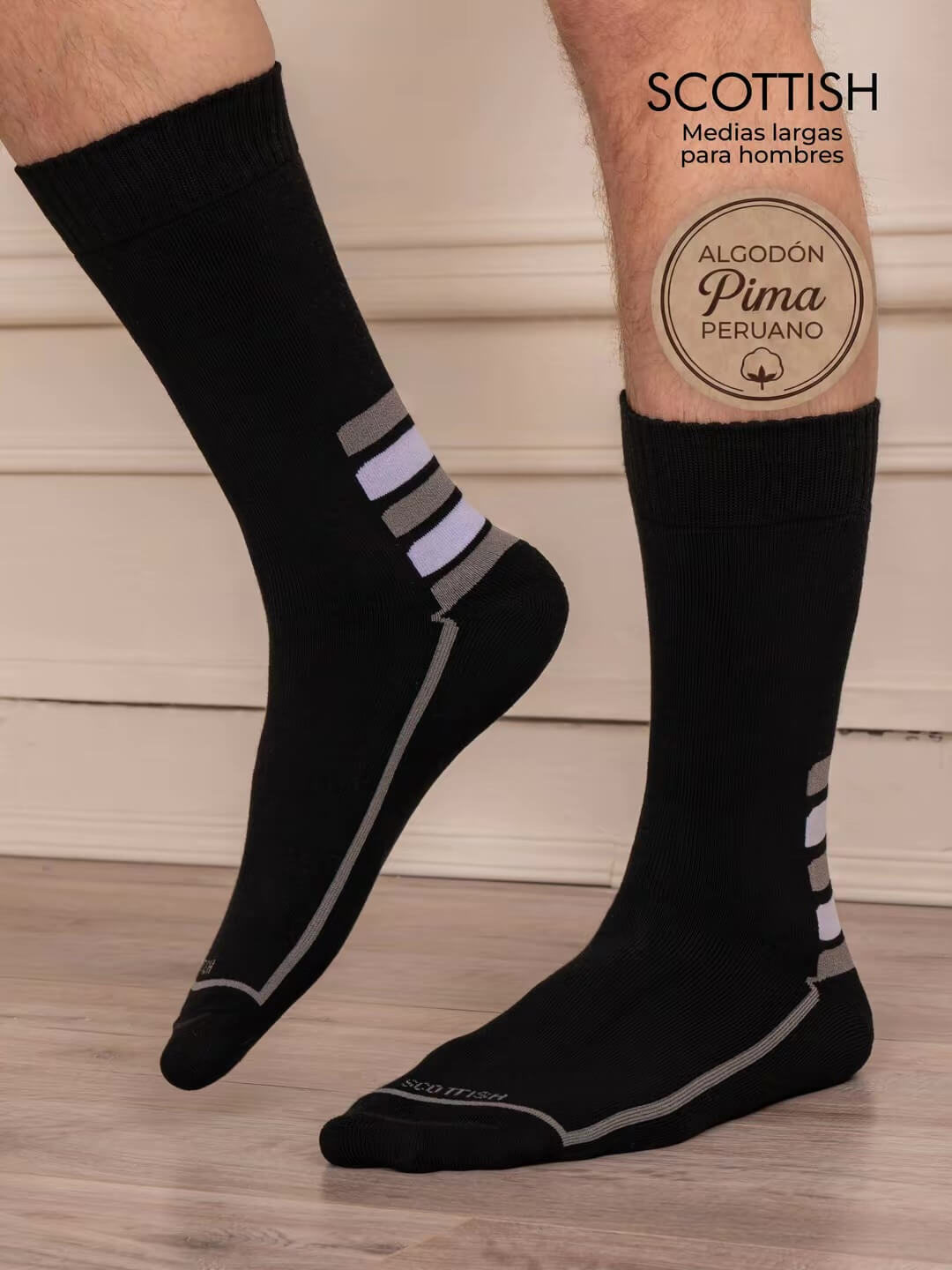 Medias largas negras Scottish para hombres